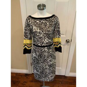 ETRO Black & White Paisley Dress w/ Embroidered Cuffs, Size 8 (US), 44 (IT)